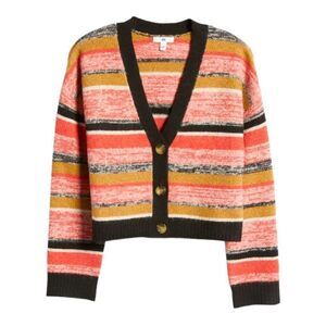 BP. Nordstrom Sz XXS Multicolor V-Neck Crop Sweater, Black Marl Stripe Cardigan